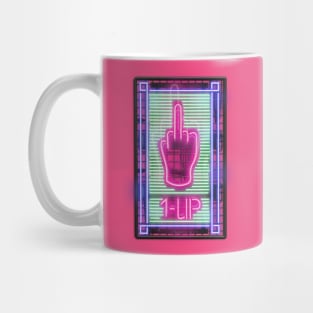 1-up Extra life and middle finger neon sign Mug